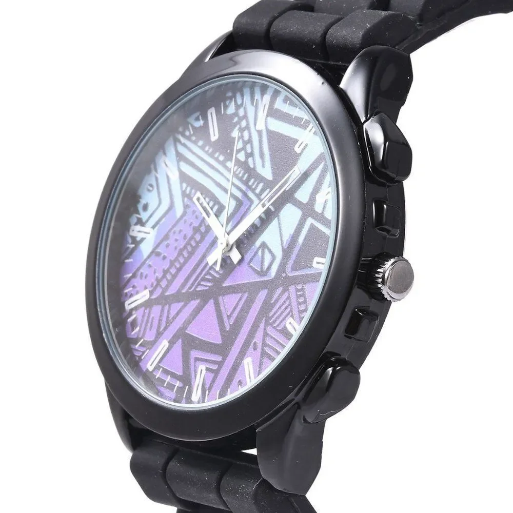 STRADA Geometric Pattern Watch with Black S…
